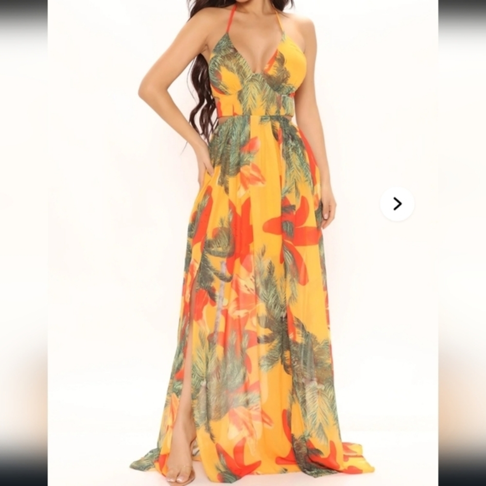 Fashion Nova Vibrant Yellow and Green Maxi Dress Size # M